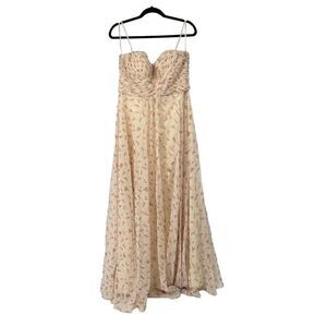 Allure Bridals Bridesmaid Cream Pink Ditzy Floral Chiffon Strapless Dress